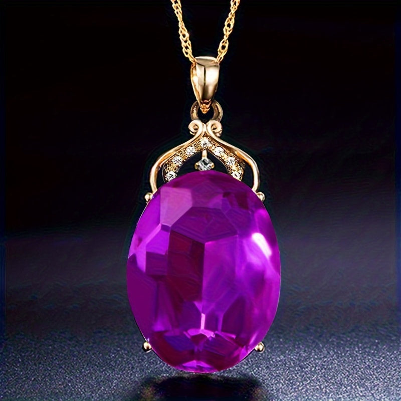 Luxury Amethyst Pendant Necklace Hollow Crown Alloy Pendant For Party Banquet Gift Ornaments